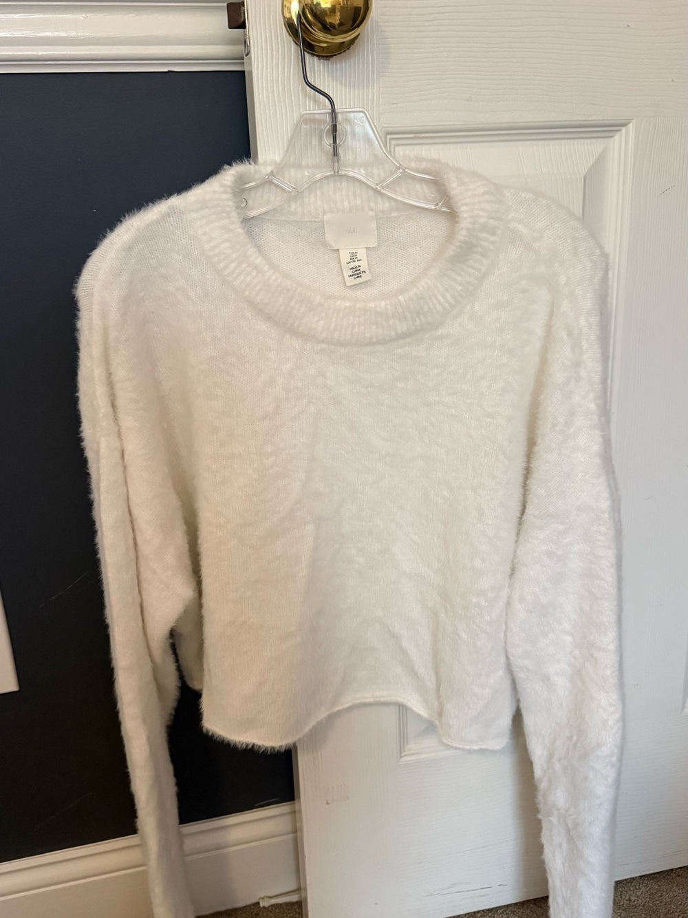 H&M White Fuzzy Crewneck Sweater - Women's